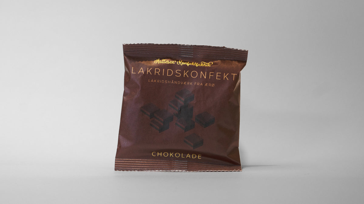 Hattesens Konfektfabrik lakrids pose med chokolade
